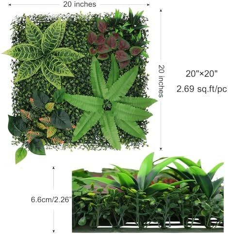 4 Pcs 50cmx50cm Artificial Fern Leaf Wall Panels, Combine to 1mx1m