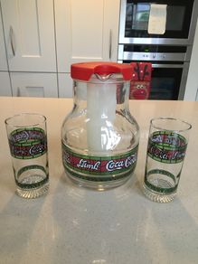 Coca Cola Glass Tiffany style Jug set RARE