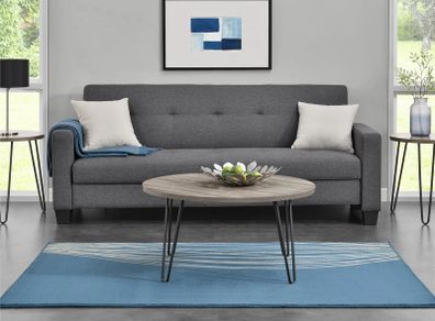 Owen Retro Round Coffee Table Distressed Grey Oak - 3615307comuk
