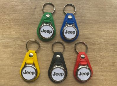 Brand new synthetic leather Jeep key ring with shopping trolley token/coin