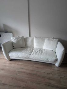 Natuzzi Cream Leather 3-Seater Sofa