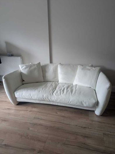 Natuzzi Cream Leather 3-Seater Sofa