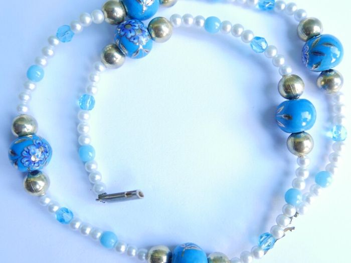 Vintage Hand Painted Bead Necklace or Bracelet length 19"