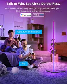 LuminexDesigns LED Corner Floor Lamp Colour Changing  Smart RGBIC Standing Lamp Black 150cm Dimmable Alexa Remote App Control Modern Mood Ambient Light Bar Music Sync for Living Room Bedroom Party TV