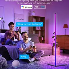 LuminexDesigns LED Corner Floor Lamp Colour Changing  Smart RGBIC Standing Lamp Black 150cm Dimmable Alexa Remote App Control Modern Mood Ambient Light Bar Music Sync for Living Room Bedroom Party TV