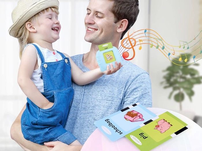 Talking Flash Cards Educational Toys for Toddlers 1-6 Years Old Preschool Learning Toys for Boys Girls 112 Pcs Double-Side Cards 224 Words Reading Toy for Kids Christmas Birthday (Blue/Pink)