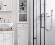 Bathroom Storage Cabinet with 3-tier Shelf Drawer Door, Floor Cabinet Free Standing Tall Slim Side Organizer Shelves, White