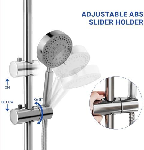 Shower Mixer Set, Height Adjustable Shower System with 5 Jet Types Handheld Shower & 12'' Square Overhead Rainfall Shower Head, Water Saving Stainless Steel Shower Kit Without Tap, Chrome