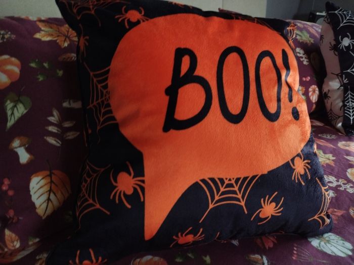 Bedlam Brand Boo Halloween Cushion in Orange