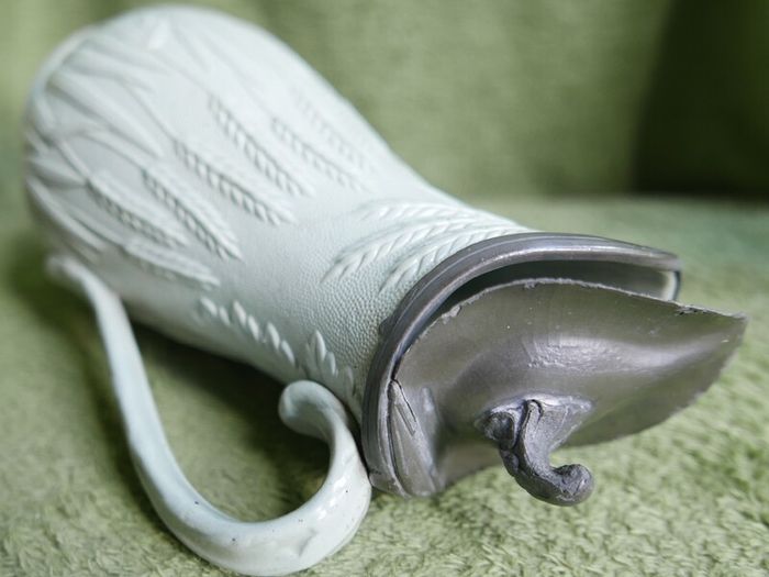 Antique Staffordshire Parian Ware Pitcher: William Brownfield Fern Design, Pewter Lid