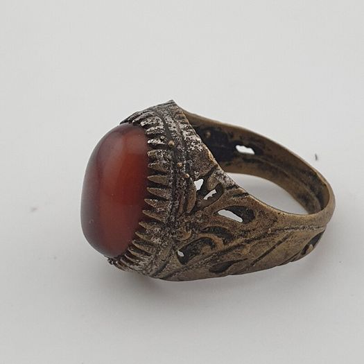Ancient Brass Handmade With  Eyes Agate Gemstone Ring