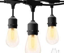 Outdoor String Lights Mains Powered LED, 50FT S14 Waterproof IP65 Festoon Lights Outdoor with 15+1 Plastic Bulbs, Heavy Duty Garden Lights for Indoor Backyard Patio Pergola, 2700K