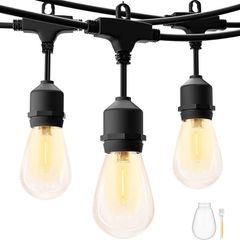 Outdoor String Lights Mains Powered LED, 50FT S14 Waterproof IP65 Festoon Lights Outdoor with 15+1 Plastic Bulbs, Heavy Duty Garden Lights for Indoor Backyard Patio Pergola, 2700K