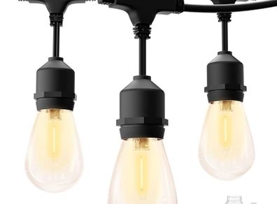 Outdoor String Lights Mains Powered LED, 50FT S14 Waterproof IP65 Festoon Lights Outdoor with 15+1 Plastic Bulbs, Heavy Duty Garden Lights for Indoor Backyard Patio Pergola, 2700K