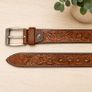 Unisex Genuine Leather Belt Vintage Embossed Design with Antique Buckle Casual & Formal Waist Belt Image 9