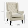 Wing Chair Relax Chair Armchair, Vintage Design, Button Tufting, Turned Legs, 74 cm x 86 cm x 102 cm, Cream White Image 3