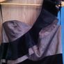 Beautiful one shoulder tan dress with black velvet ruffle on shoulder Image 2