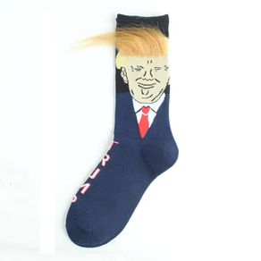 Spoof Funny President Donald Trump Socks With 3D Fake Hair Crew Socks Mens Compression Socks Streetwear Hip Hop