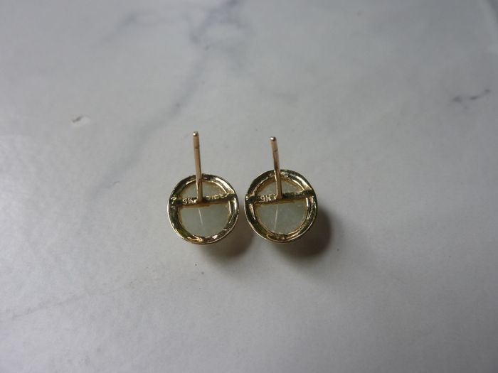 9ct Gold Jade Stud Earrings, Sterling Silver Backs, 1.4g