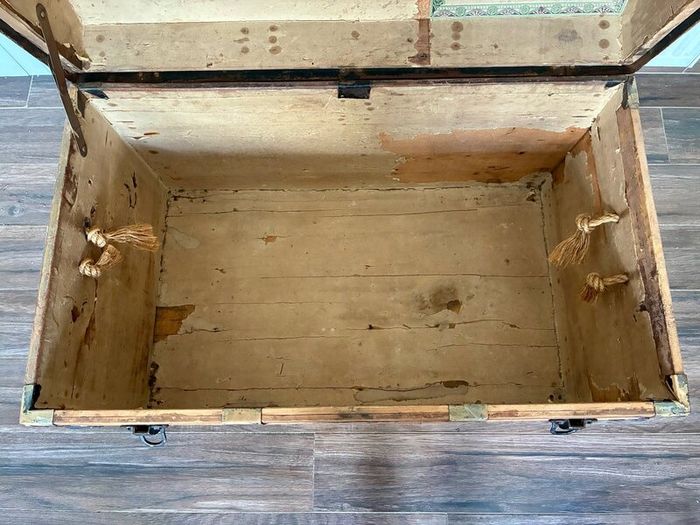 Antique 1890s steamer trunk Liver brass plates
