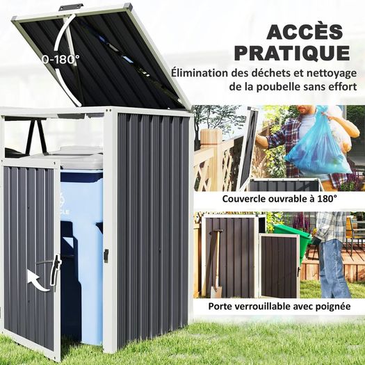 2 x 240 L Bins Outdoor Bin Cover 180 Lift-Up Lid Galvanized Steel