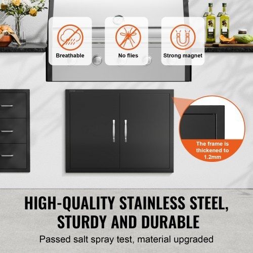 Door, 788x610 mm Double Outdoor Kitchen Door, Cold Plate Flush Mount Door, Wall Vertical Door with Handles, for BBQ Island, Grilling Station, Outside Cabinet