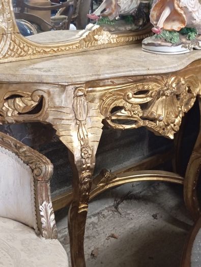 Antique style Louis XVI console table and mirror
