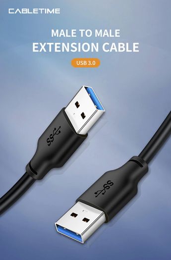2 X Cabletime 1M Super Speed USB 3.0 Type-A (Male/Male) QC 3.0 Fast Charger & Data Sync 5Gbps Extension Cable (Brand New/Warranty)