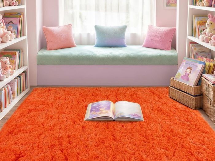 Orange Rugs for Bedroom 120x160 cm Fluffy Shaggy Beside Rug Non-Slip, Soft High Pile Modern Floor Carpet for Living Room Lounge Playroom Kids Girls Room
