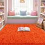 Orange Rugs for Bedroom 120x160 cm Fluffy Shaggy Beside Rug Non-Slip, Soft High Pile Modern Floor Carpet for Living Room Lounge Playroom Kids Girls Room Image 3