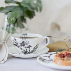 Sarah Horne Botanicals Fine Bone China Blossom Cappuccino Cup & Saucer
