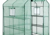 _Walk-In Garden Shed with 10 Shelves Greenhouse with Roll Up Door Tomato House Vegetables Outdoor Garden 143 x 143 x 195 cm