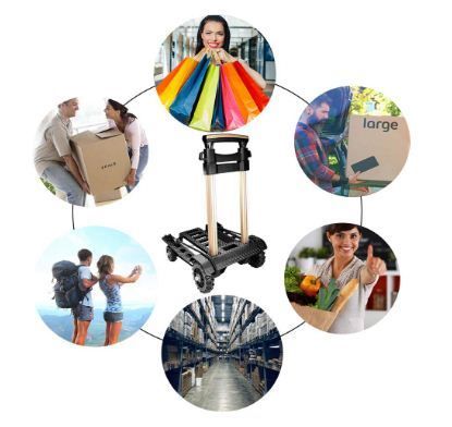 Folding Hand Truck, with Noiseless Wear-Resistant PU Tank Wheels and Adjustable Aluminum Alloy Drawbar