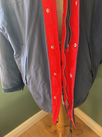 Free Post - MUSTO Performance Sailing Navy Jacket - Coat with Red Trim and Navy Padded Lining - Size S