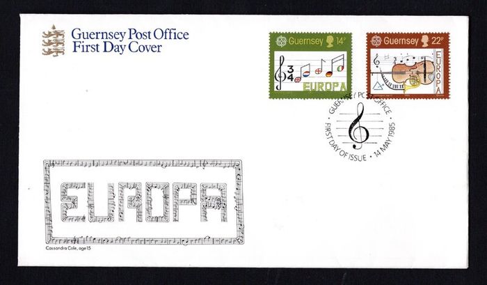 1985 Guernsey Europa European Music Commemorative Stamps Guernsey Post First Day Cover (FDC)