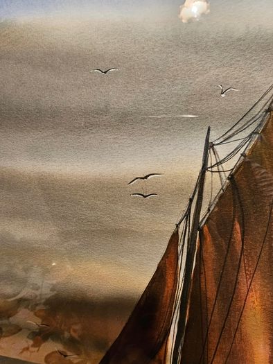 Original Painting , Watercolour by Helen Mulkerns (1996) - Galway Hooker at Sunset