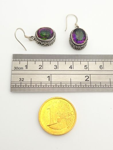 Vintage 925 Sterling Silver & Mystic Topaz Ornate Earrings
