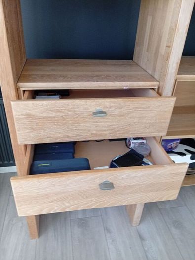 solid oak display cabinet with drawers