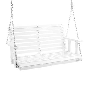 Wooden Porch Swing 4 ft, Patio bench swing for Courtyard & Garden, Upgraded 880 lbs Strong Load Capacity, Heavy Duty Swing Chair Bench with Hanging Chains for Outdoors, White