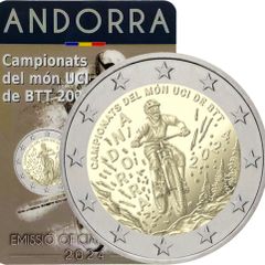 Andorra 2 Euro Commemorative Coin 2024 - UCI Mountain Bike World Championships. Coincard. BU