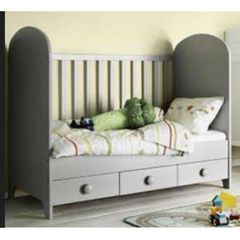 Cot , grey colour with drawers - 70 x 140