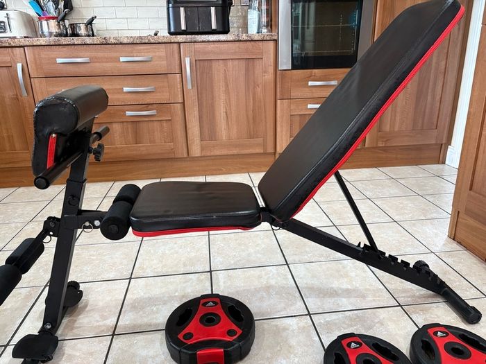 Nice Gym Set, Multiangle Weight Bench + Adidas Dumbbell Weight Set!!