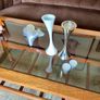Vintage 20th Century Heavy Asymmetrical Stainless Steel and White Enamel Pair Of Candle Holders Image 7