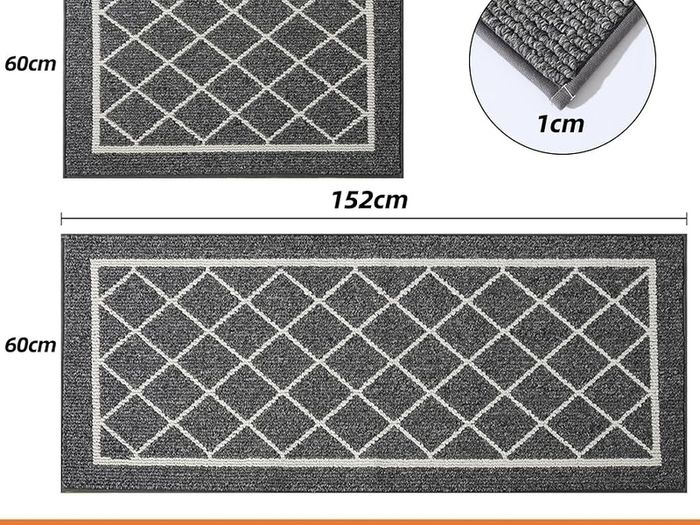 Kitchen-Rugs-Non-Slip-Kitchen-Mats-for-Floor Machine Washable Kitchen Mats 2 Pieces Grey Kitchen Runner Carpet with TPR Backing, Rolled Packaging, 60X89cm+60X152cm