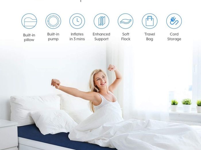 Luxury King Size Double Queen Air Bed - Elevated Inflatable Air Mattress, Electric Built-in Pump, Raised Pillow & Structured I-Beam Technology, Height 56cm
