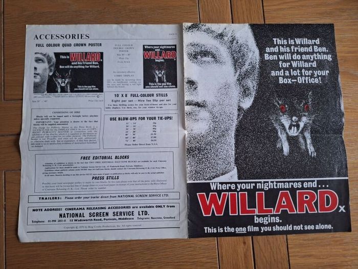 1971 Willard Pressbook & Press Kit Synopsis & Press Photos