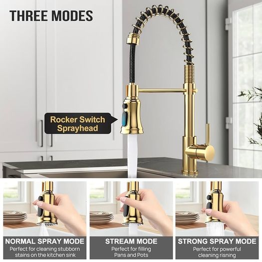 NEW SALE | Kitchen Tap, Kitchen Sink Mixer Tap with 360 Degree Swivel Pull Down Sprayer Commercial Kitchen Taps Single Handle Mixer Tap Cold and Hot 3-Modes Spray with Standard Fittings