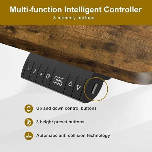 120 x 60cm Electric Standing Desk with USB Charging Port (New Sedentary Reminder), Height Adjustable Standing Desk with Cable Tray, Small Sit Stand Desk for Home Office (Brown)