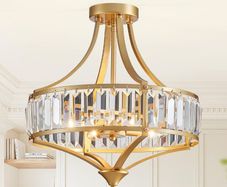 Brand New 40cm Vintage Gold 4-Light Crystal Chandelier Rustic Pendant Desig...