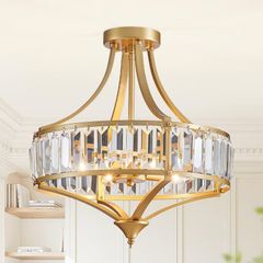 Brand New 40cm Vintage Gold 4-Light Crystal Chandelier Rustic Pendant Desig...